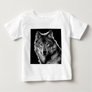 T-shirt Pour Bébé Oeuvre de Loup noir et blanc