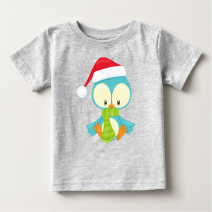 T-shirt Pour Bébé Oiseau De Noël, Oiseau Avec Casquette, Oiseau Avec