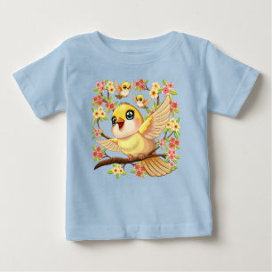 T-shirt Pour Bébé Oiseaux mignons et heureux parmi les fleurs du pri