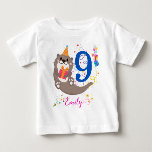 T-shirt Pour Bébé Otter Anniversaire Fille Fête Ballons colorés Thèm