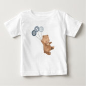 T-shirt Pour Bébé Ours avec 3 Ballons Bleus 1er Anniversaire (Devant)