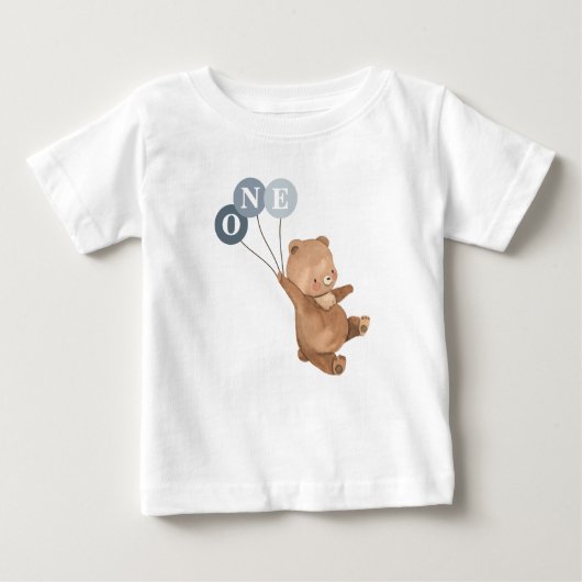 T-shirt Pour Bébé Ours avec 3 Ballons Bleus 1er Anniversaire (Devant)