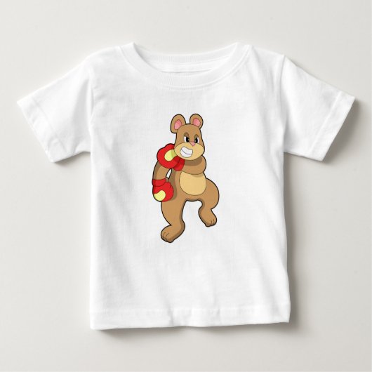 T-shirt Pour Bébé Ours boxant avec des gants de boxe (Devant)