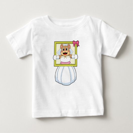 T-shirt Pour Bébé Ours comme mariée avec robe Mariage et cadre photo (Devant)