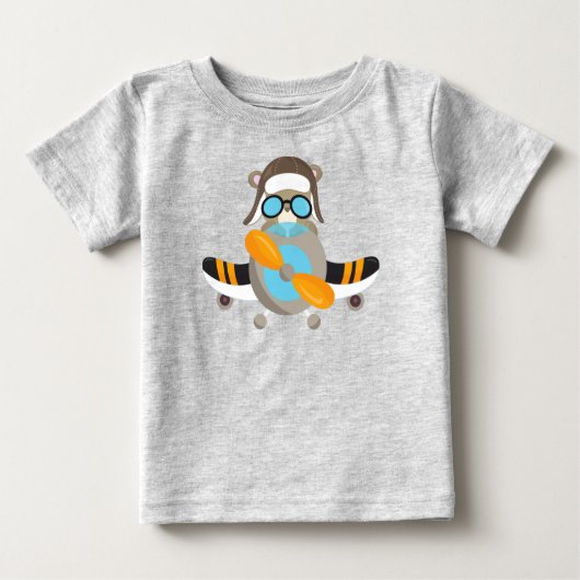T-shirt Pour Bébé Ours d'avion, Ours de pilote, Avion, Ours mignon (Devant)