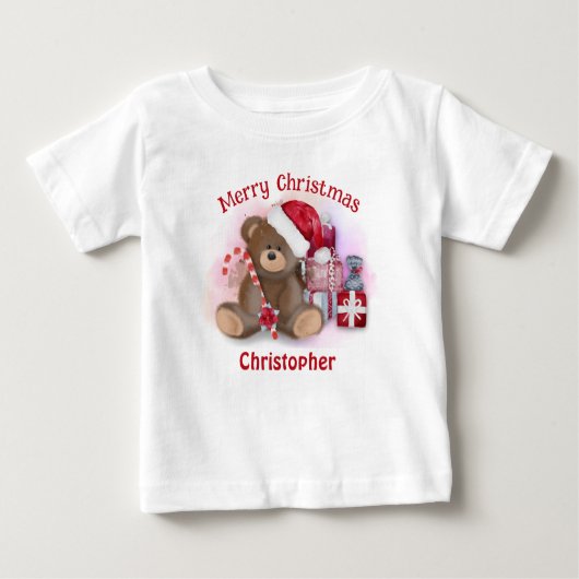 T-shirt Pour Bébé Ours de Noël Joyeux Enfants Bébé Noël (Devant)
