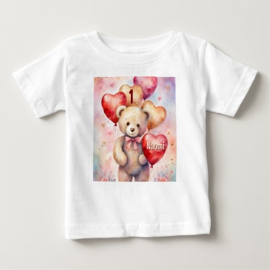 T-shirt Pour Bébé Ours en peluche d'anniversaire avec nom et âge pou (Devant)