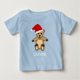 T-shirt Pour Bébé Ours en peluche mignonne avec chapeau de Noël Baby