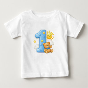 T-shirt Pour Bébé Ours et Soleil Un Premier 1er Anniversaire Chemise