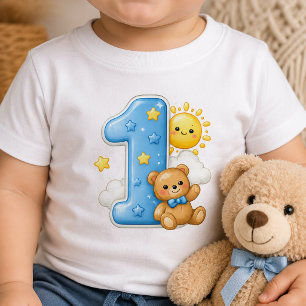T-shirt Pour Bébé Ours et Soleil Un Premier 1er Anniversaire Chemise