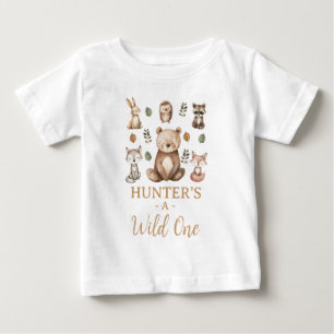 T-shirt Pour Bébé Ours Moderne en Forêt Sauvage 1er Anniversaire