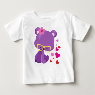 T-shirt Pour Bébé Ours, Ours pourpre, Lunettes, Coeurs
