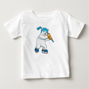 T-shirt Pour Bébé Ours polaire au hockey sur glace avec bâton