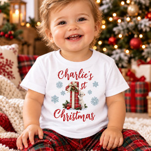 T-shirt Pour Bébé Ours polaire de Noël personnalisé Plaid pour bébé