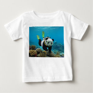 T-shirt Pour Bébé Ourson panda 3D nageant sous un récif sous-marin