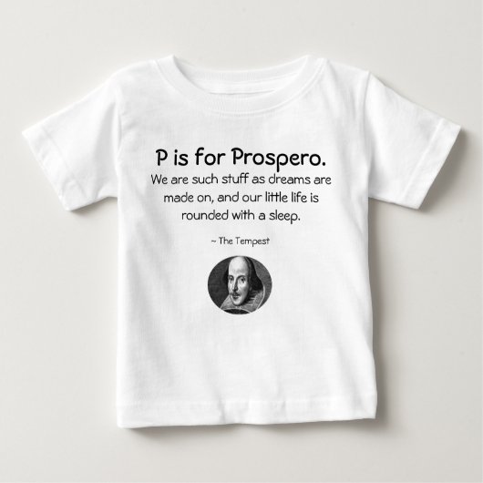 T-shirt Pour Bébé P est pour Prospero ・ Une petite chemise Shakespea (Devant)
