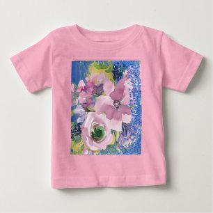 T-shirt Pour Bébé Paillettes Florales Aquarelle Bleu Lavande