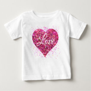 T-shirt Pour Bébé Paillettes scintillantes roses, graffitis d'amour 