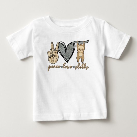 T-shirt Pour Bébé Paix, Amour, Fentes Bébé mignonne Sloth (Devant)