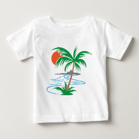 T-shirt Pour Bébé Palm Tree by the River | Tropical Sunset Art (Devant)