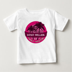 T-shirt Pour Bébé Palmier rose personnalisé nom d'année de vacances