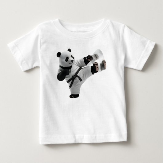 T-shirt Pour Bébé Panda 3D effectuant un coup de karaté dynamique (Devant)