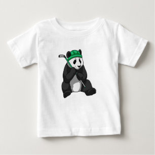 T-shirt Pour Bébé Panda au hockey sur glace avec bâton de hockey sur