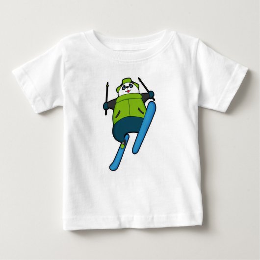 T-shirt Pour Bébé Panda comme Saut à ski avec Ski (Devant)