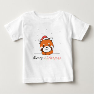 T-shirt Pour Bébé Panda Rouge Noël Neige Animaux d'hiver Pandas