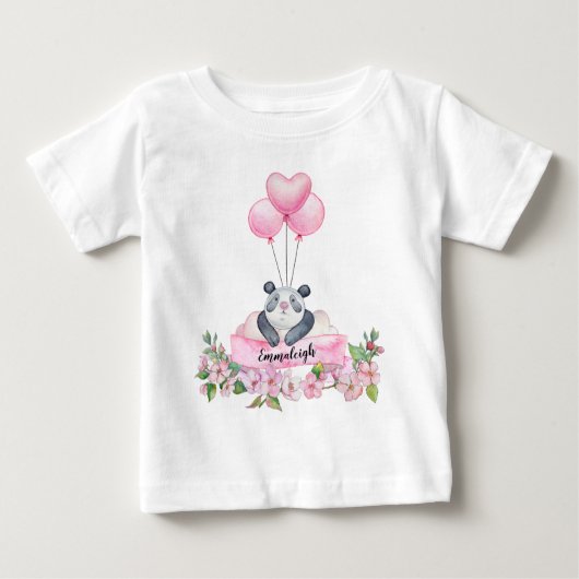 T-shirt Pour Bébé Panda Spring Balloon Rose Flores (Devant)