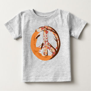 T-shirt Pour Bébé Panneau de Paix Renard Artistique Automne Feuilles