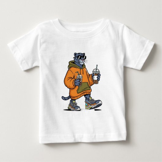 T-shirt Pour Bébé Panthère dessinée avec des lunettes de soleil (Devant)