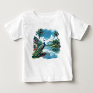 T-shirt Pour Bébé Paon Joli dans un Paradis Tropical
