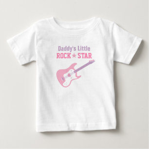 T-shirt Pour Bébé Papa Little Rock Star Guitare Rose Pour Bébé Fille
