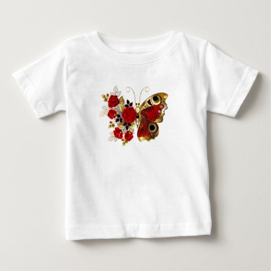 T-shirt Pour Bébé Papillon de fleurs rouges aux roses rouges (Devant)