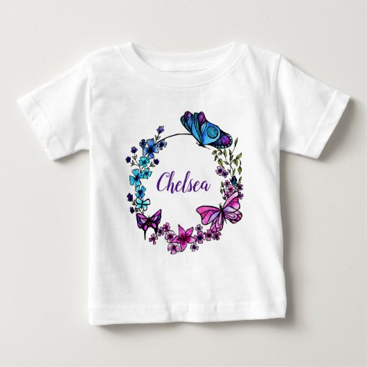 T-shirt Pour Bébé Papillon et fleurs Wreath (Devant)