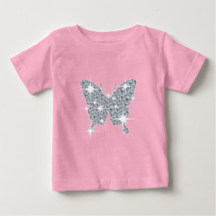 T-shirt Pour Bébé Papillon étincelant au diamant glamé sur le rose b