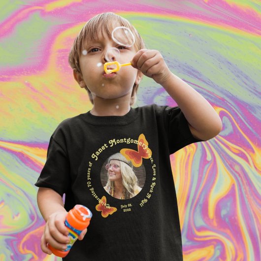 T-shirt Pour Bébé Papillon hippie rétro 70e photo Anniversaire