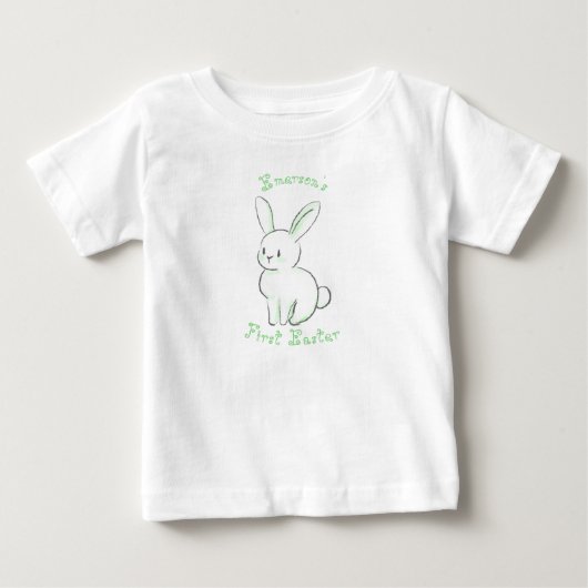 T-shirt Pour Bébé Pâques de bébé avec un lapin vert mignon assis (Devant)