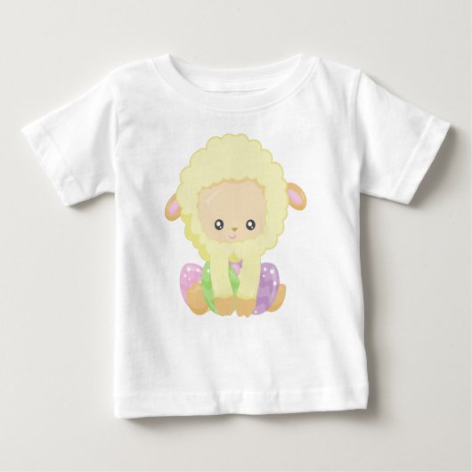 T-shirt Pour Bébé Pâques, Mignons, Petits moutons, Oeufs de Pâques (Devant)