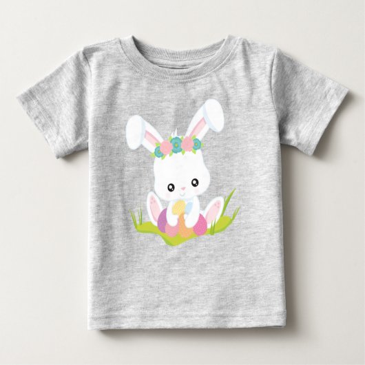 T-shirt Pour Bébé Pâques, Oeufs de Pâques, Mignonne Lapin, Lapin Bla (Devant)