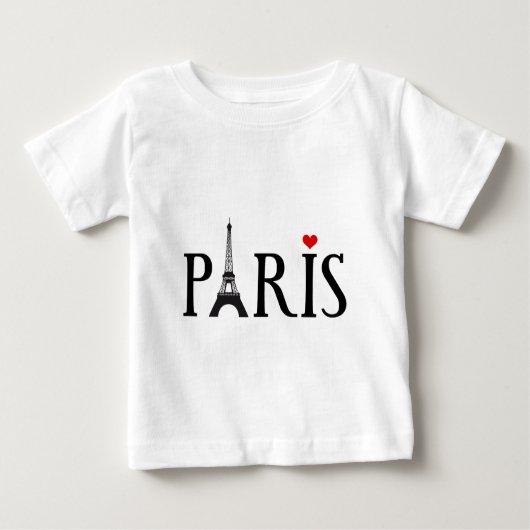 T-shirt Pour Bébé Paris avec Tour Eiffel et le coeur rouge (Devant)