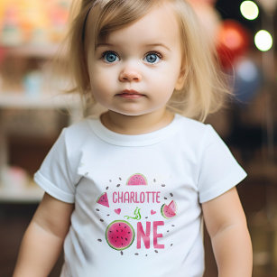 T-shirt Pour Bébé pastèque rose, Fruit d'été fille 1er anniversaire