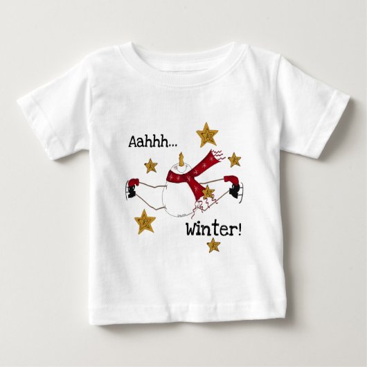 T-shirt Pour Bébé Patinage d'hiver de Noël Snowman (Devant)