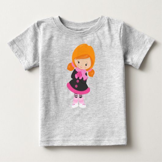 T-shirt Pour Bébé Patineuse sur glace, Mignonne fille, Cheveux orang (Devant)