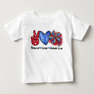 T-SHIRT POUR BÉBÉ PATRIOTIQUE ROUGE BLANC BLEU PAIX AIMER L'AMÉRIQUE