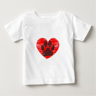 T-shirt Pour Bébé Paw Chien Croquis Dans Le Coeur Rouge