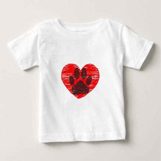 T-shirt Pour Bébé Paw Chien Croquis Dans Le Coeur Rouge (Devant)