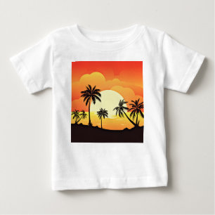 T-shirt Pour Bébé Paysage au coucher du soleil avec palmiers