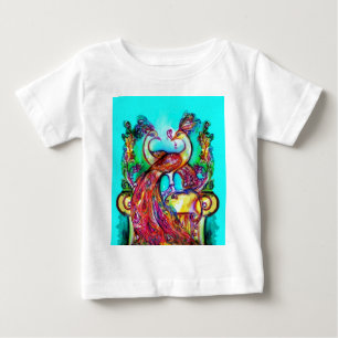 T-shirt Pour Bébé PEACOCKS IN LOVE MONOGRAM rouge bleu turquase vert